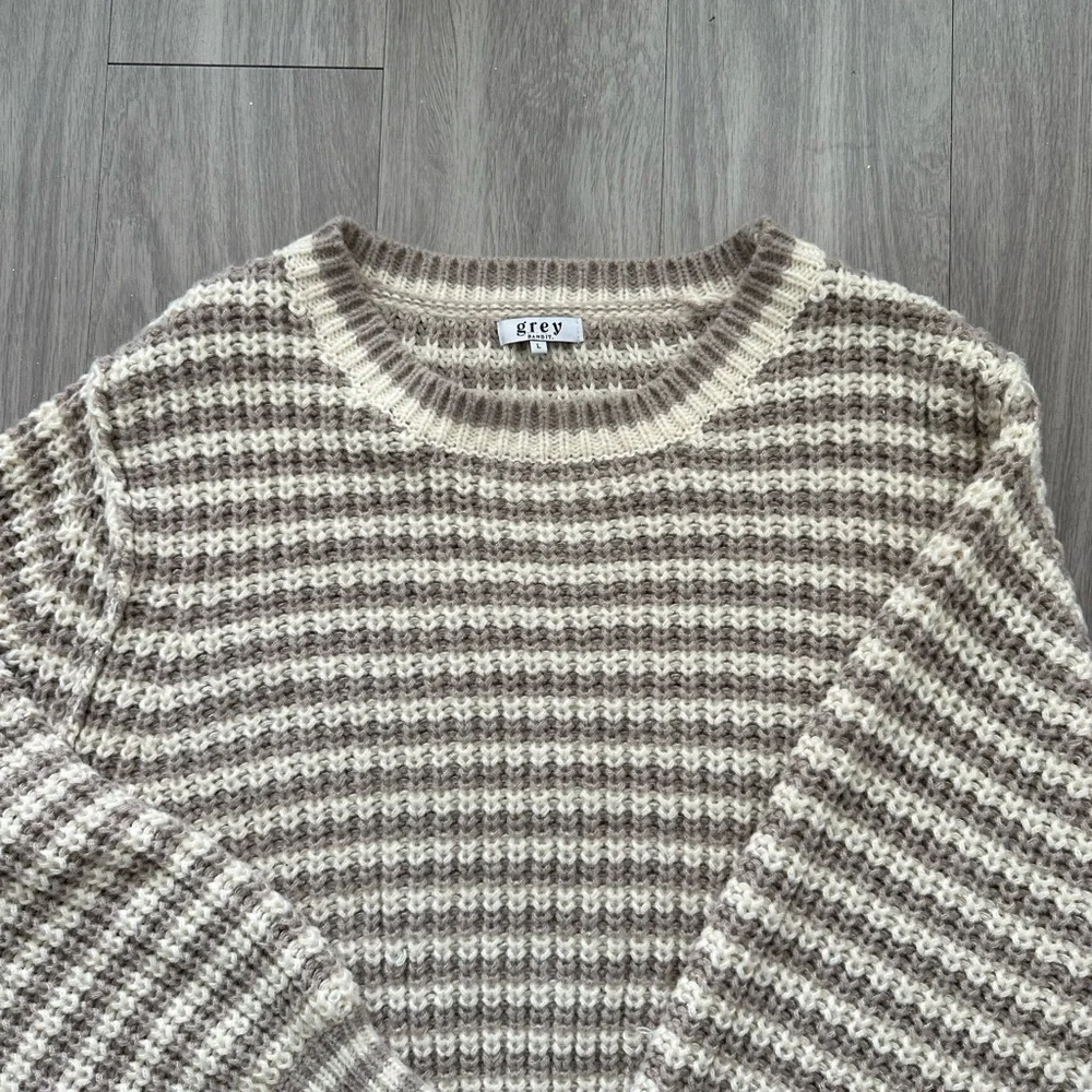 NWOT Grey Bandit Striped Knit Sweater - Cream and Brown L - Picture 7 of 10